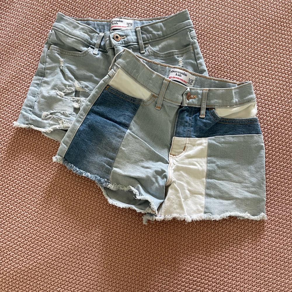 2 Pairs Abercrombie Kids Girls High Rise Mini Mom Shorts